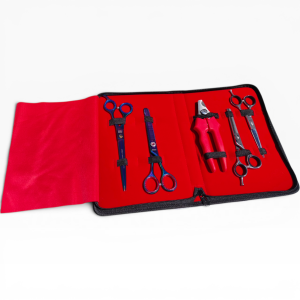 Kit de peluquería canina con tijeras rectas y esculpir, cortaúñas y estuche con cremallera