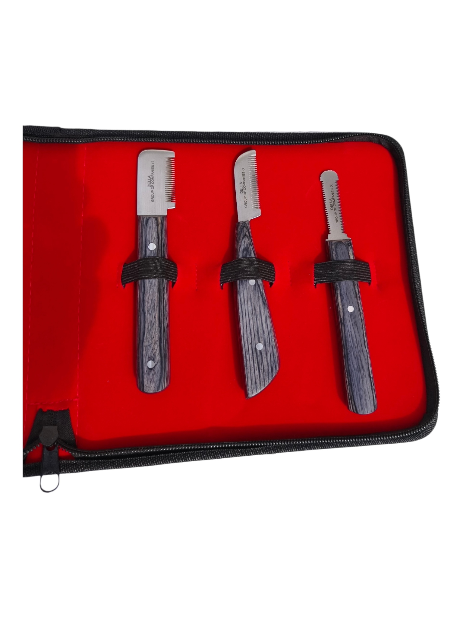 Cuchillas Fina, Detailing y Terrier – Acabado Profesional Cuchillas stripping fina extra fina detailing y terrier acero inoxidable japonés mangos gris oscuro– Set profesional 6 piezas Della para peluquería canina España